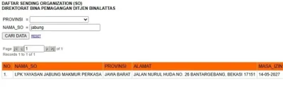 hasil cek legalitas lpk di website depnaker